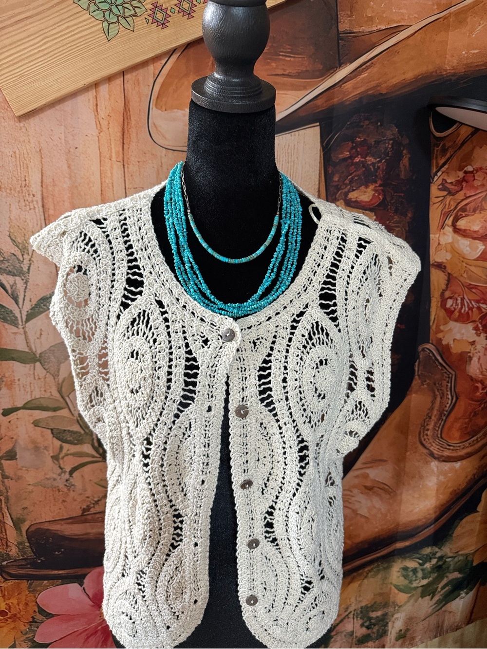 Crochet Openwork Cream Vest